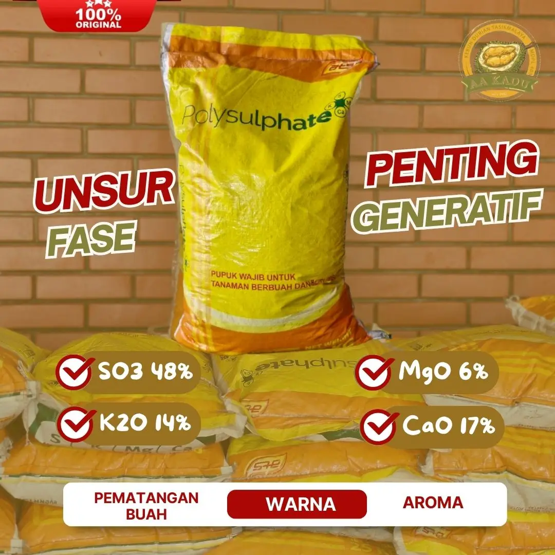 25kg Pupuk polysulphate repack - pematangan buah durian, memperbaharui warna orange dan tektur serta wangi
