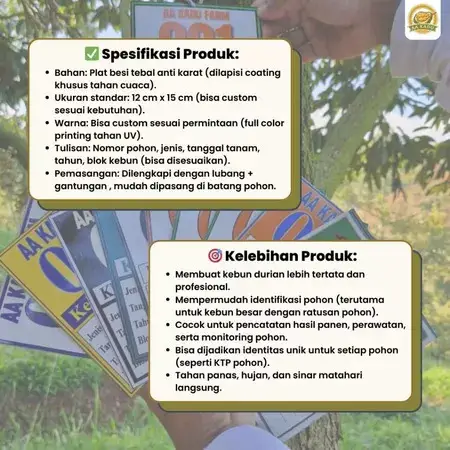 Nomor Pohon / KTP Pohon Durian – Plat Besi Premium Tahan Lama | (PRE-ORDER)