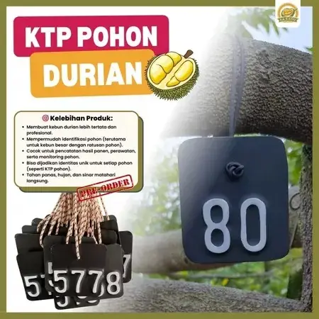 Label Nomor Pohon/KTP Pohon Durian – Tanda Identitas Pohon Anti Air & Tahan Lama
