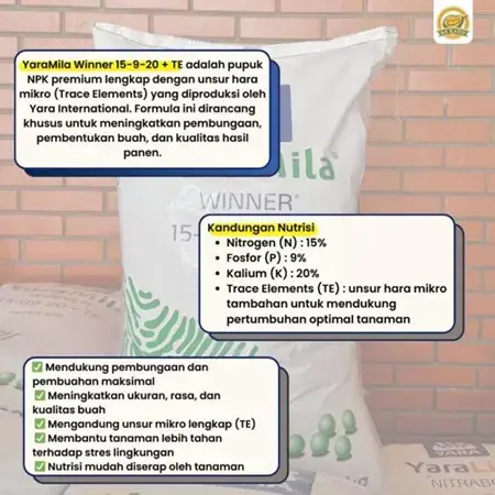 Pupuk YaraMila Winner 15-9-20 + TE 50KG  | Original Yara